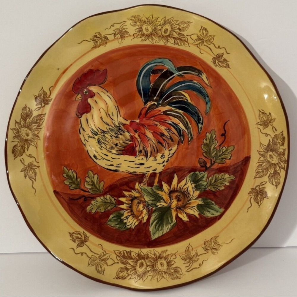 Maxcera Corp Orange Rooster Dinner Plate Yellow/Orange with Rooster & Sunflowers